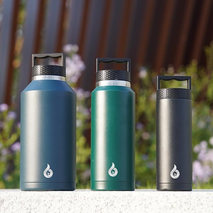 BJPKPK Insulated Water Bottles, Dishwasher Safe 36 oz Water Bottle with Handle, Leakproof BPA Free Thermal Flasks, Stainless Steel Jug for Sports, Navy Blue