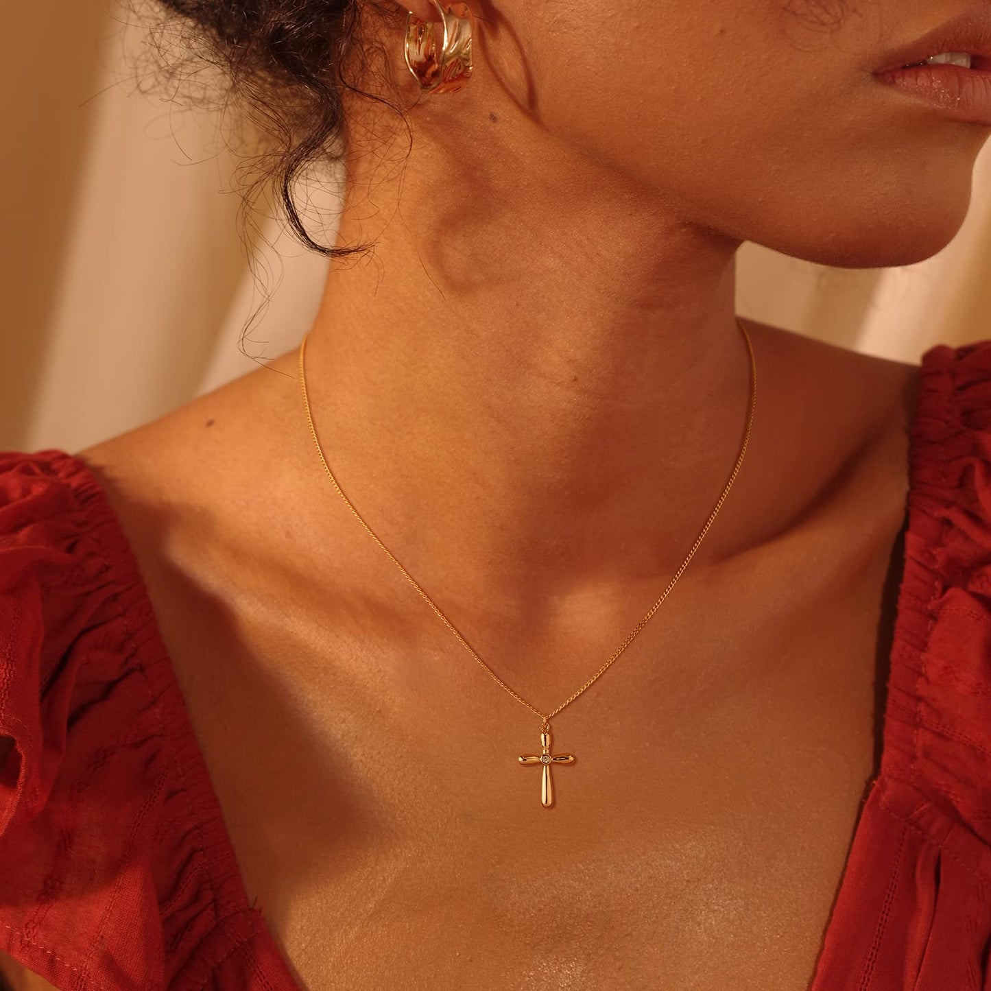 Fettero 14K Gold Plated Cross Necklace, Cross Faith Balloon Pendant Dainty Chain Simple Tiny Jewelry Gift for Women