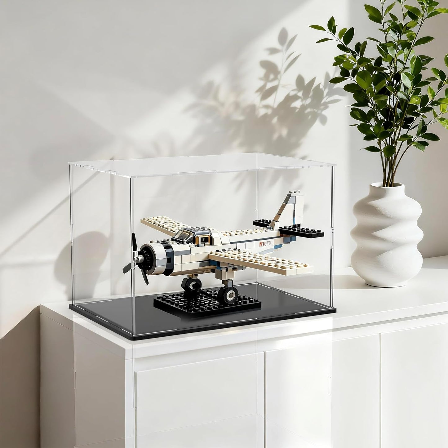 Acrylic Box with Matt Black Base, Simple Self-Assembly Clear Acrylic Display Case, 16x8x8 inch Showcase with Lid for Model Cars and Long Narrow Collections