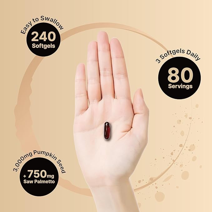 NatureBell Virgin Pumpkin Seed Oil 3,000mg Per Serving with Saw Palmetto, 240 Softgels | Cold Pressed – Rich in Omega 6 & 9 Essential Fatty Acids – Prostate & Bladder Supplements, Non-GMO