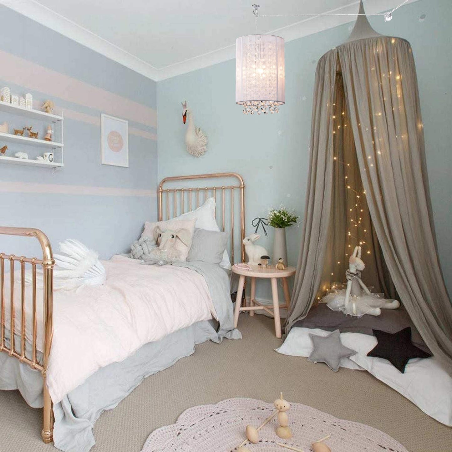 Lalula Mini Pendant Light - White Crystal Chandelier, 5.9 Plug-In Design For Girls Bedroom, Nursery, Bathroom, Easy To Install