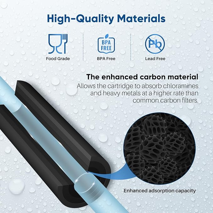 PUREPLUS 5 Micron 10" x 4.5" Whole House Lead Removal Water Filter, Enhanced Coconut Shell Activated Carbon Water Filter, Replacement Cartridge, CTO10BB-CQB, 3 PACK