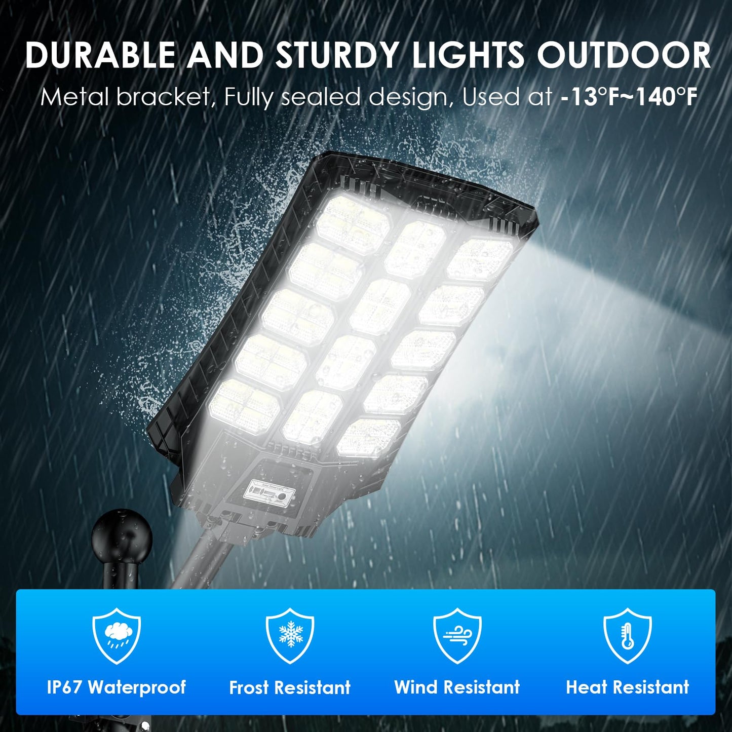 ZIZIWIN Solar Street Light 9500W Waterproof with Motion Sensor & Remote, Wall/Pole Mount, White, Model ZZSSL