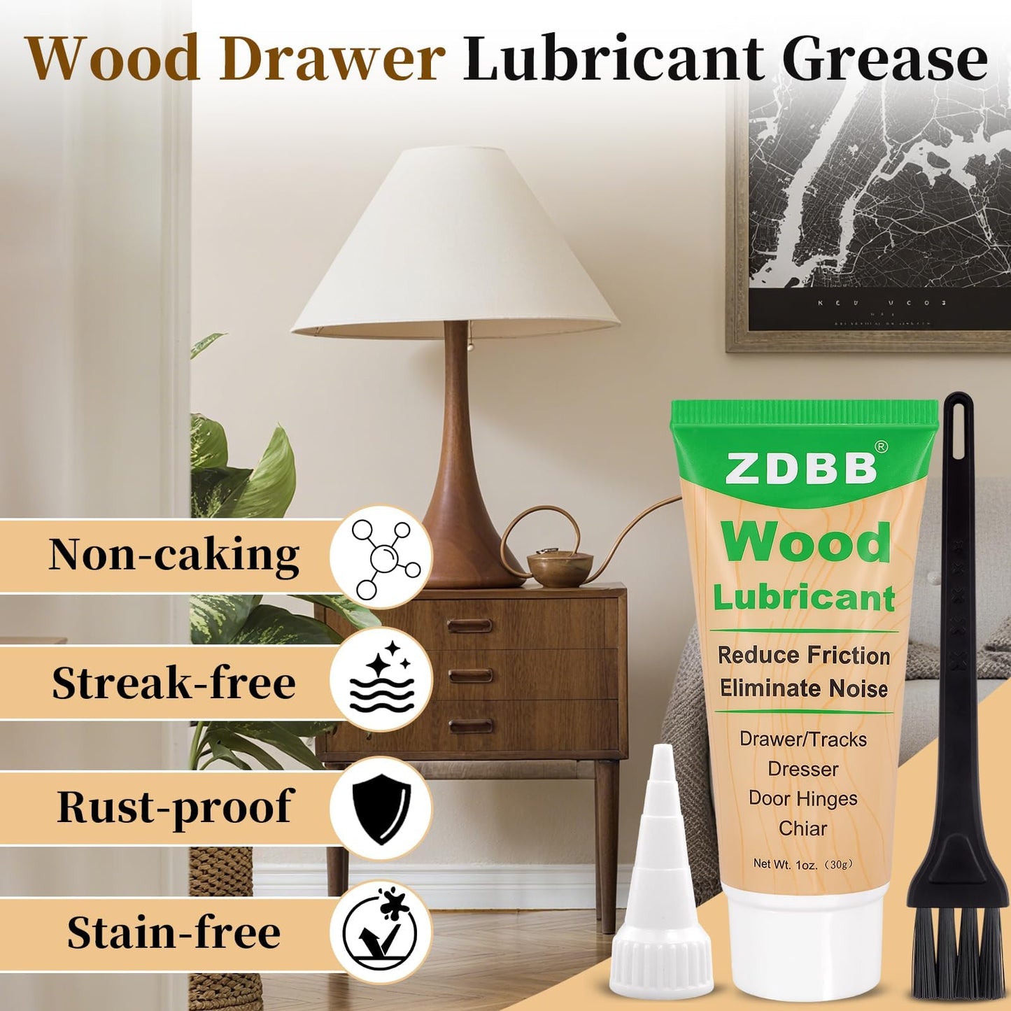 ZDBB Wood Drawer Wax Lubricant Paste Door-Ease Lubricant Wear-Resistant Eliminate Sticking Noise Loosen Drawer Slide Grease for Wood Furniture, Window Track, Sliding Glass Doors, Hinges, 1 oz 1-Pack
