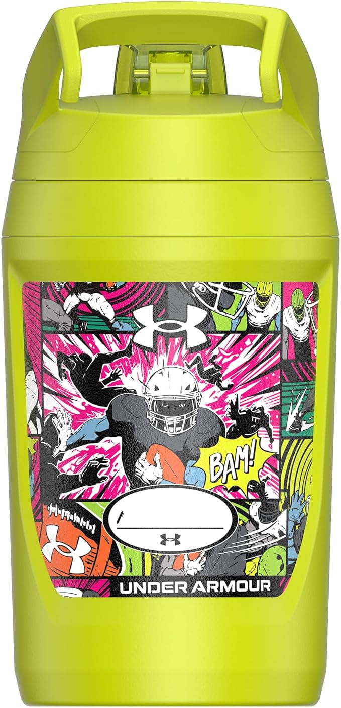 Under Armour 32 oz Insulated Water Bottles - Sports Water Jug with Fence Hook, Leak Resistant for Baseball, Football & More, 32 oz Insulated, High-Vis Comic