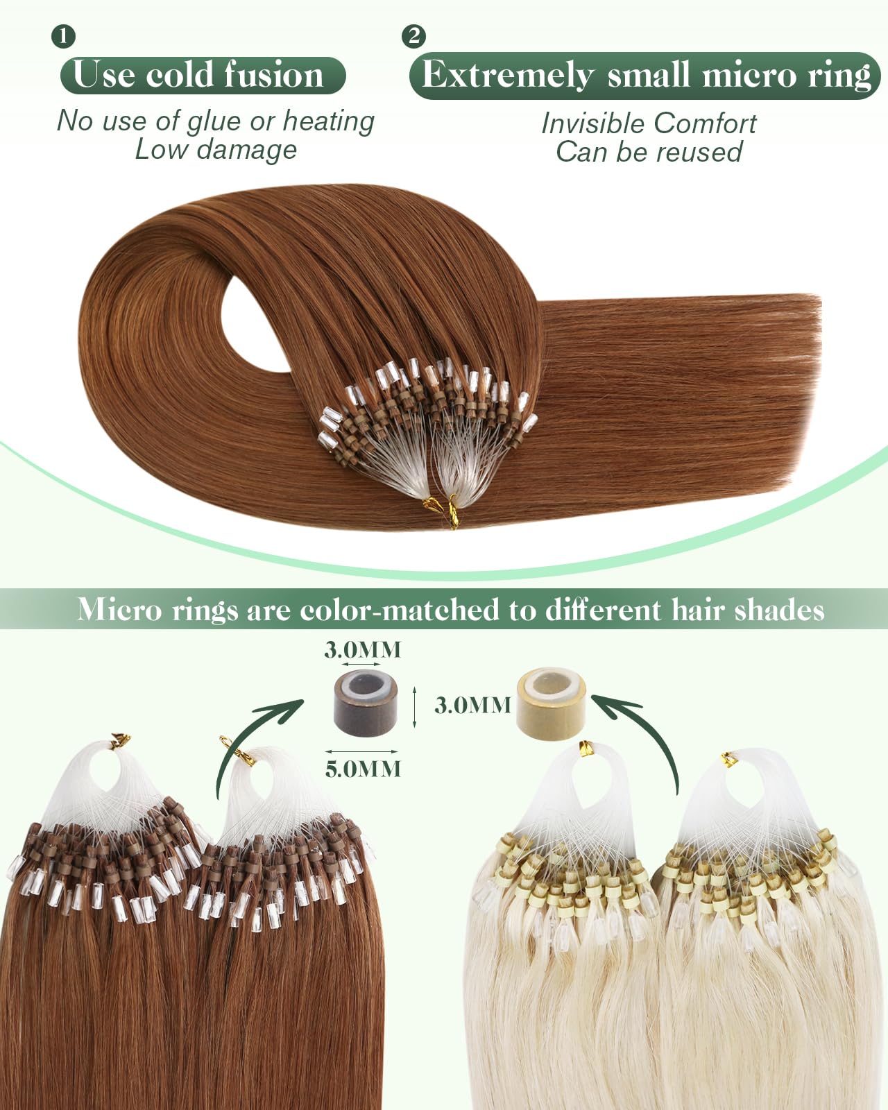 Ugeat Copper Micro Bead Hair Hair Extensions Human Hair Copper Microlink Extensions Human Medium Length 18 Inch Color Micro Loop