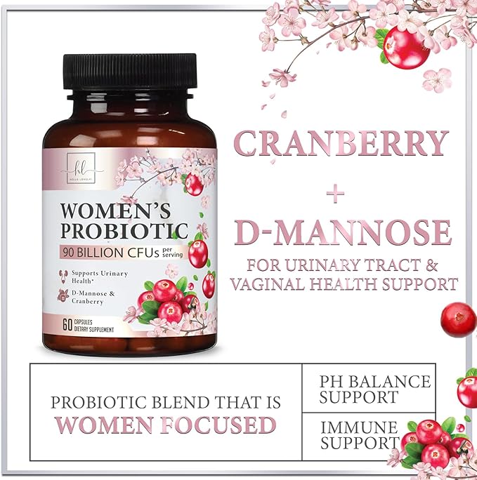 Probiotics for Women 90 Billion CFU, pH Balance for Feminine Vaginal Odor, 16 Probiotic Strains with Prebiotics, Cranberry, D-Mannose & Digestive Health, Immune Support, Shelf Stable - 60 Capsules