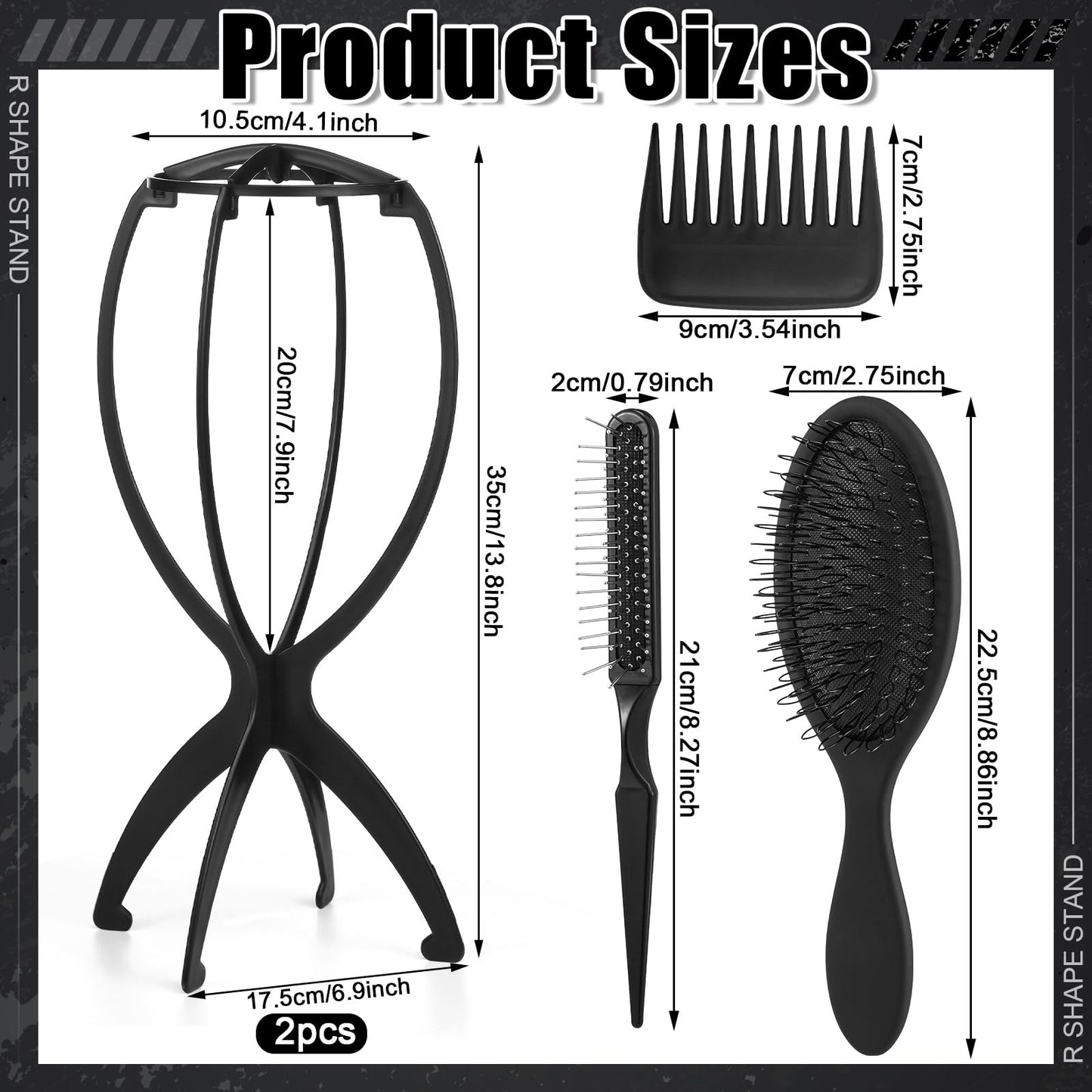 ProSuites 2 Pack Wig Head Stand with 3 PCS Wig Brush Comb, Travel Wig Holder Comb Set for for Women Multiple Wigs