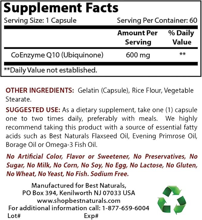 Best Naturals CoQ10 600 mg & Vitamin D3 5000 IU