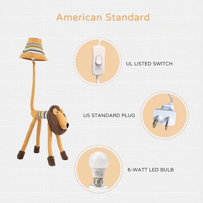 Kids Floor Lamp, Brown Lion Creative Design Modern Floor Lamp for Bedroom, 51 Inch Hand-Stitched Toy Standing Lamp for Living Room, Package Come with an E26 LED Bulb (Brown Lion)