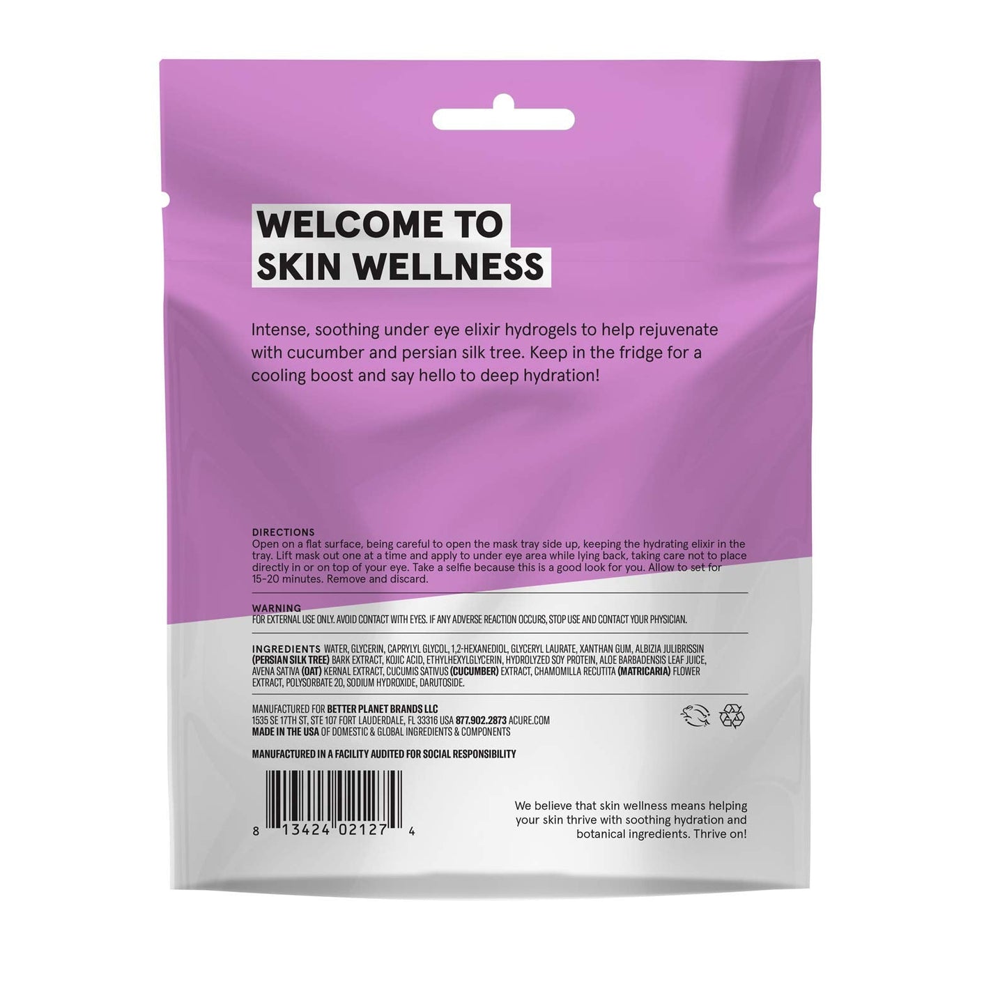 Acure Radically Rejuvenating Under Eye Hydrogel Mask, Provides Anti-Aging Support, & Silk Tree, Purple, Cucumber, 0.236 Fl Oz (P