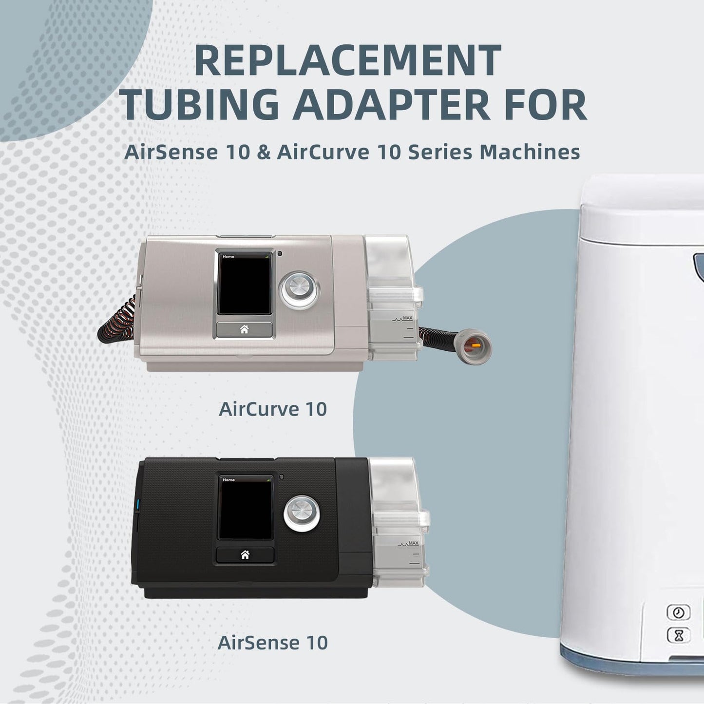 Replacement Tubing Adapter for AirSense 10 & AirCurve 10, with Silicone Gasket & 5 ft Silicone Tubing, Compatible with Cleaner and Sanitizer Machines, FSA/HSA Eligible