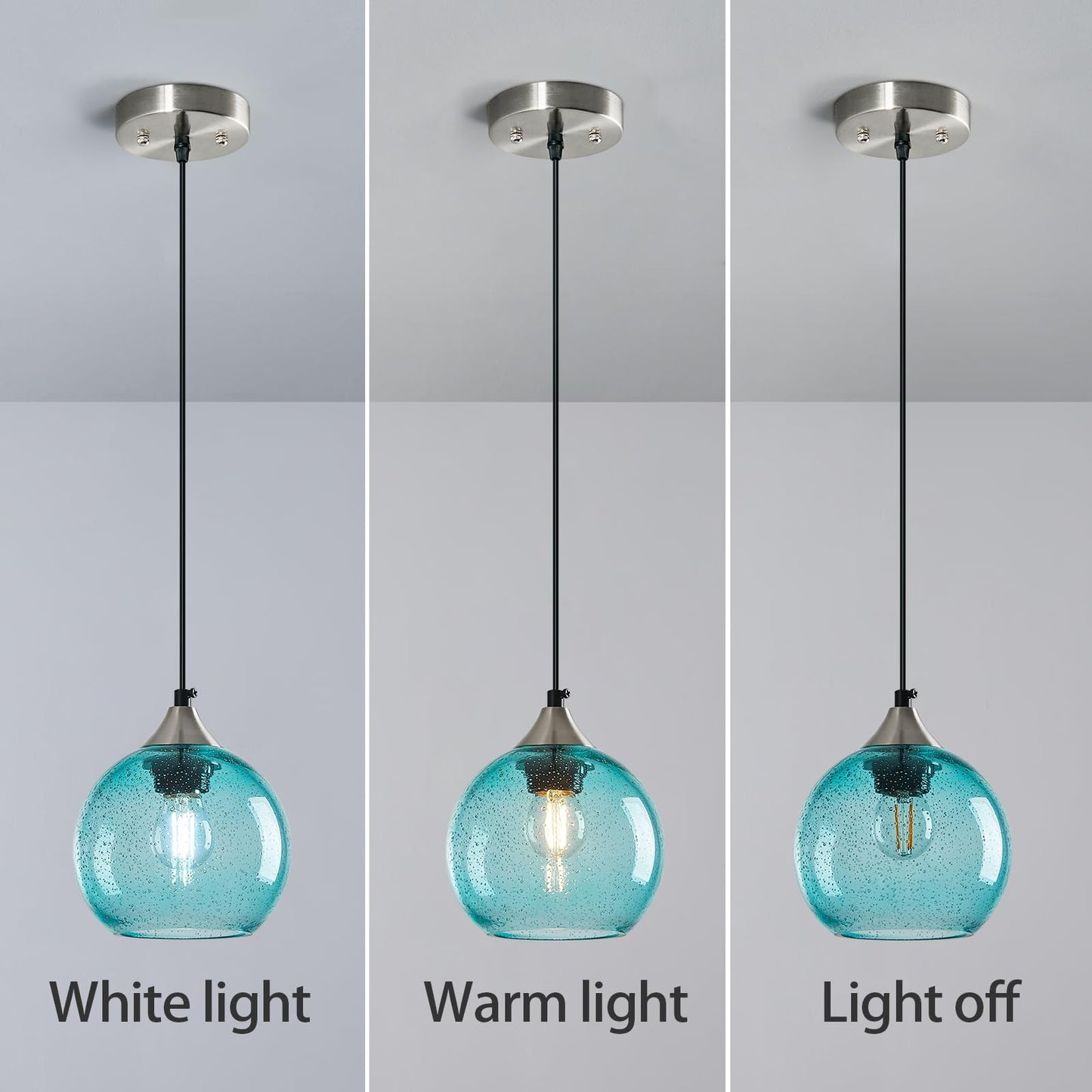 Lbsqj Light Blue Glass Pendant Lights Kitchen Island Globe Pendant Light Fixtures Modern Pendant Lighting For Bedroom Living Dining Room Light Fixture (5.9 In  2 Pack)