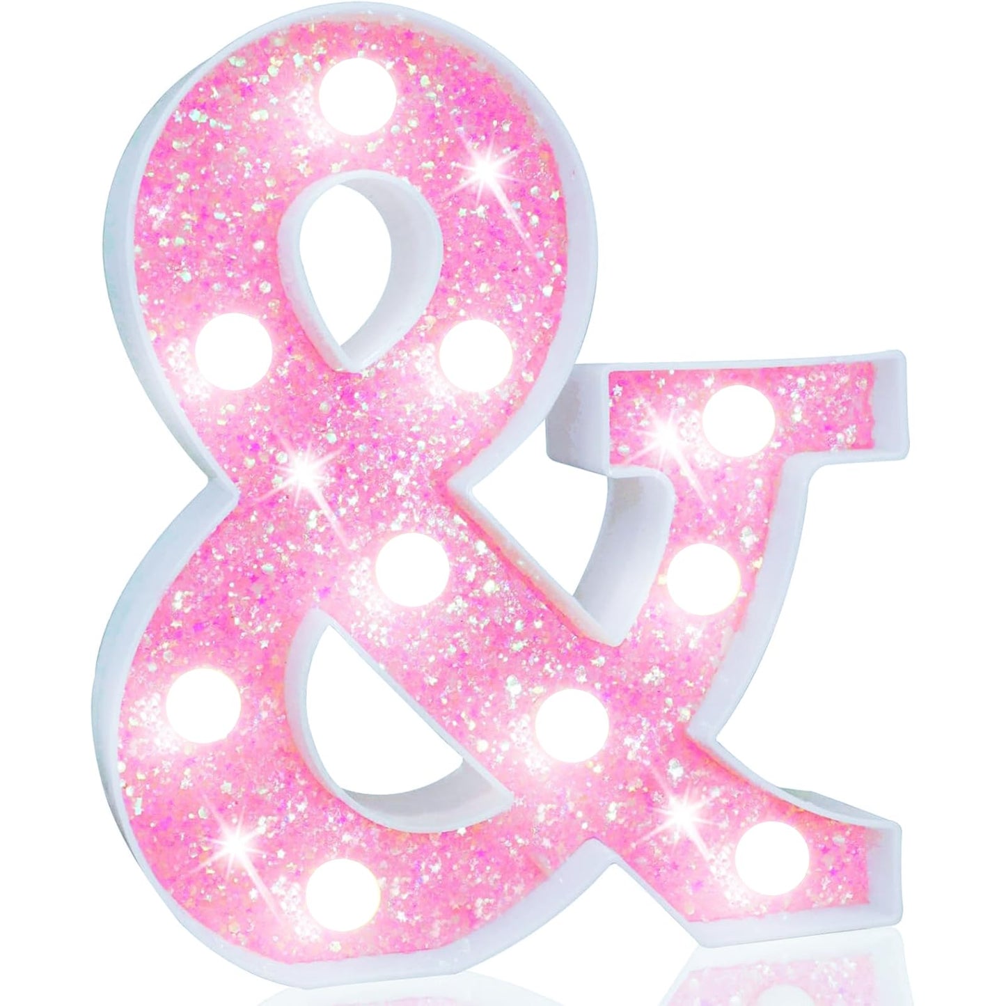 Pooqla Led Marquee Letter Lights  Light Up Letters Glitter Letter Sign Girls Gift  Battery Powered Night Light Pink Birthday Party Room Wedding Christmas Girls Bedroom Dorm Decoration  Cool White &