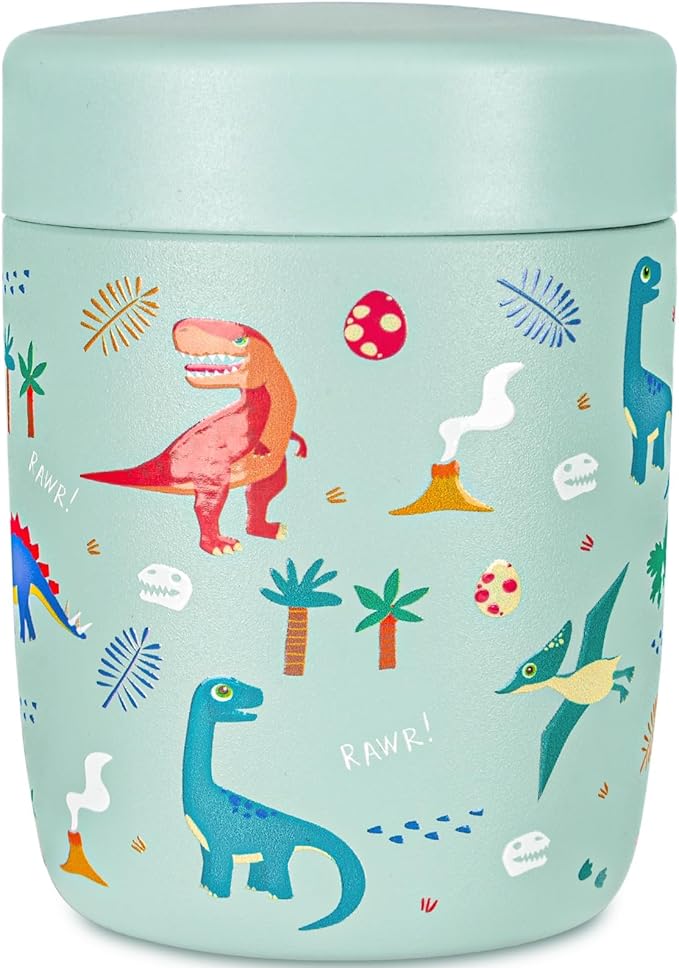 Charcy 9oz Stainless Steel Vacuum Insulated Kids Food Jar - Soup Thermo for Hot & Cold Food - Turquoise Dinosaur