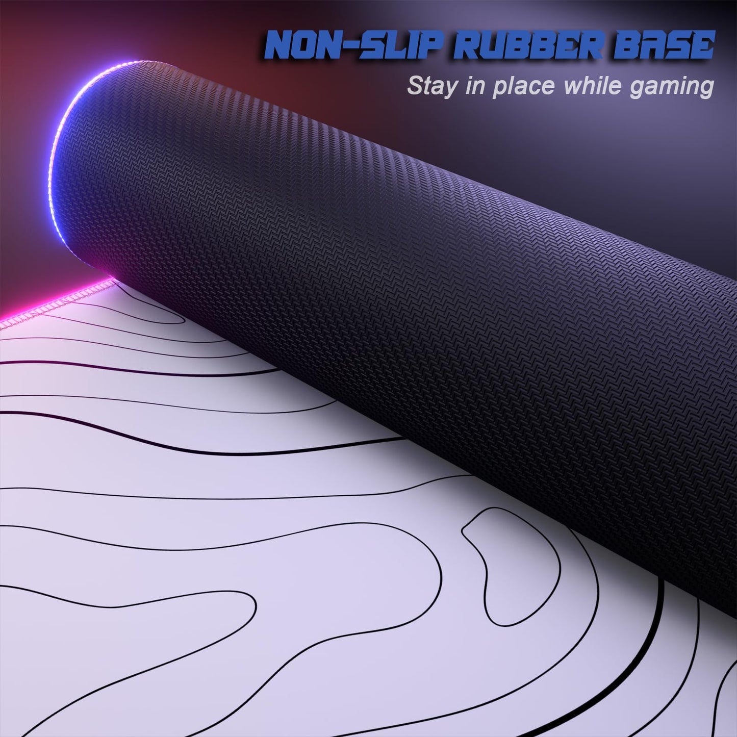 ITNRSIIET RGB Gaming Mouse Pad, Full Desk XL Extended Large Gaming Mousepad, 12 Lighting Modes 30% Thicker Big LED Desk Mat for Gamers, 32 x 12 inches, Topographic Contour White