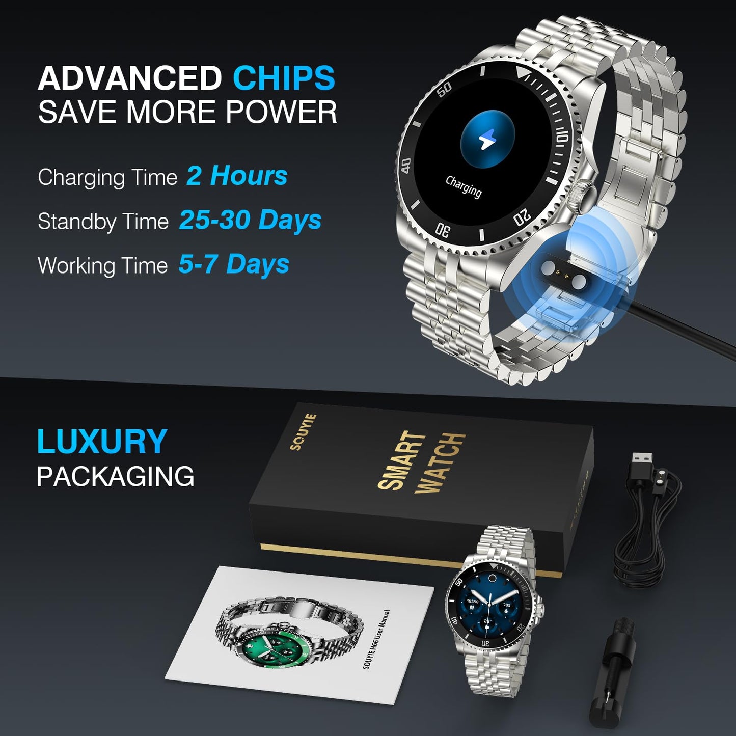 AI Smart Watch, DA GPT Waterproof Smartwatch, 1.19-inch AMOLED Display, 24/7 Heart Rate, Blood Oxygen, Blood Pressure, Sleep Monitor, 107 Sports Modes, Compatible Android and iOS Silver Black