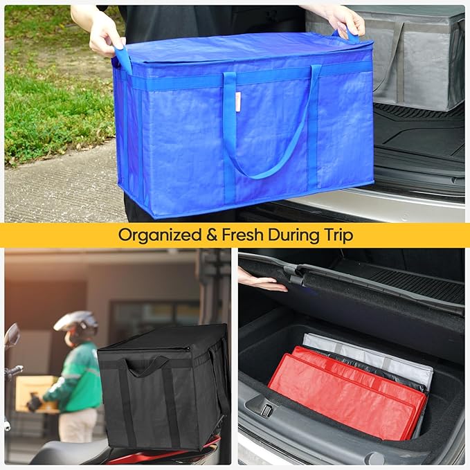 BALEINE 2Pk Insulated Reusable Grocery Bags, Collapsible Cooler Bag for Groceries, Heavy Duty Large Insulated Bag (24''x14''x15'', Midnight Blue)