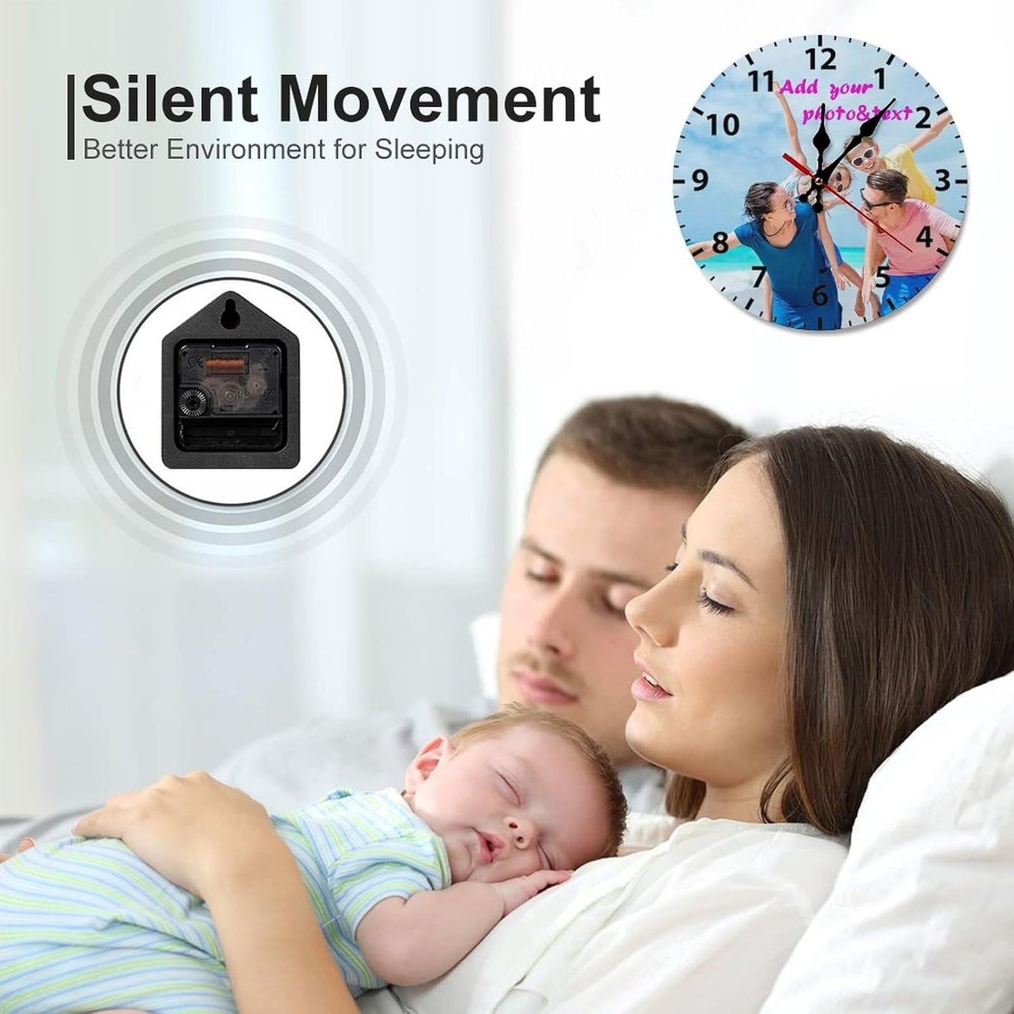 Custom Wall Clock,Personalized Wood Clock add Your Photo/Text,Customizable Silent Round Decoration for Kitchen Bathroom 23.6inch style1
