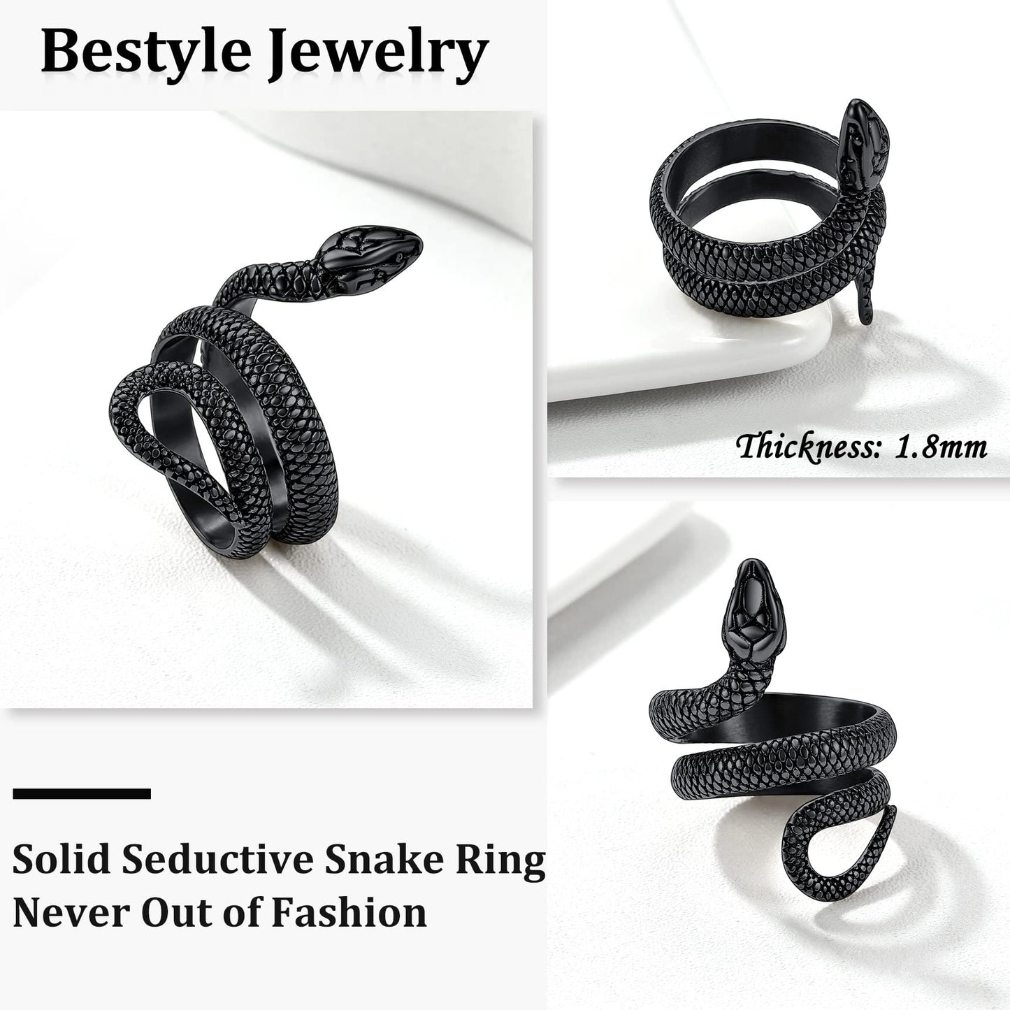 Bestyle Black Snake Ring Men Snake Rings for Women Cool Rings Snake Jewelry Gothic Punk Finger Rings Fashion Halloween Costumes