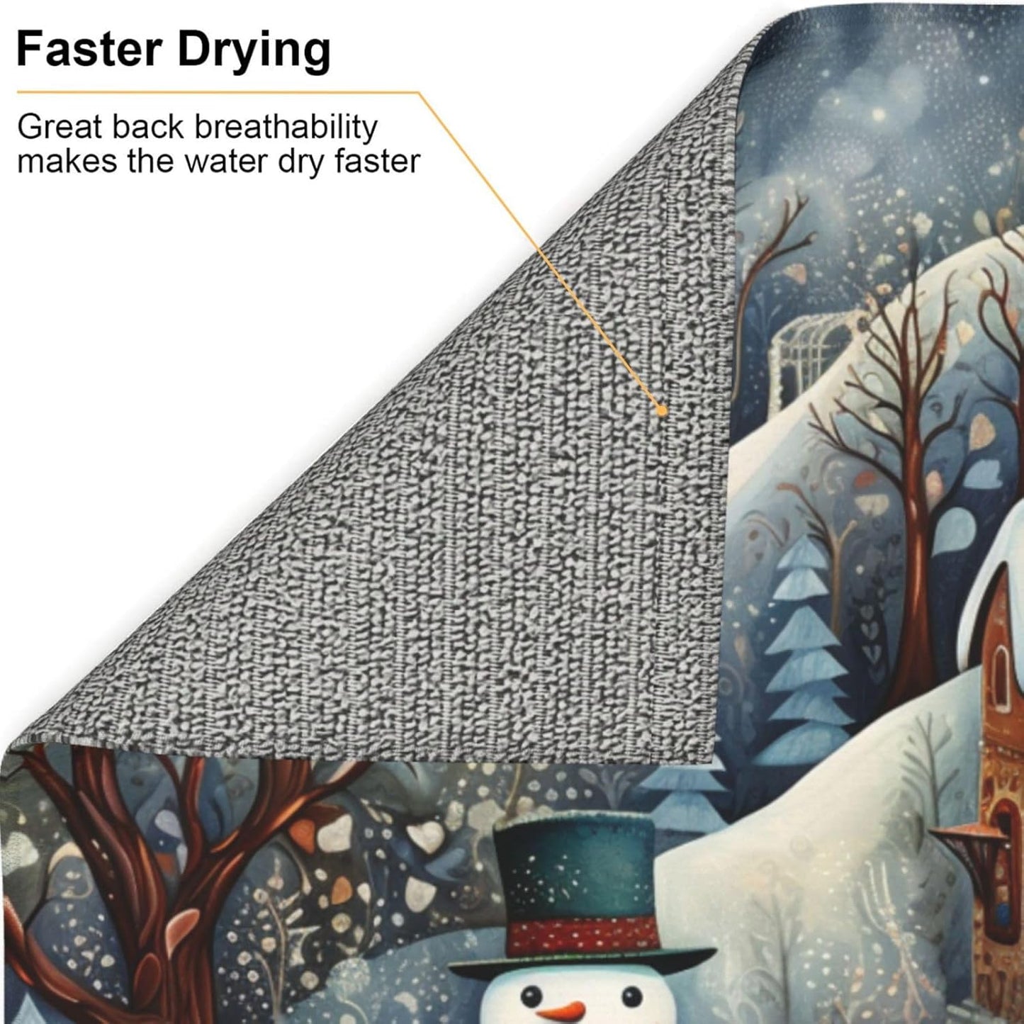 Dish Drying Mat Snowman Forest Winter House for Kitchen Counter Absorbent 16x18 Inch Microfiber Dishes Plate Glass Dry Draining Pad Reversible Washable