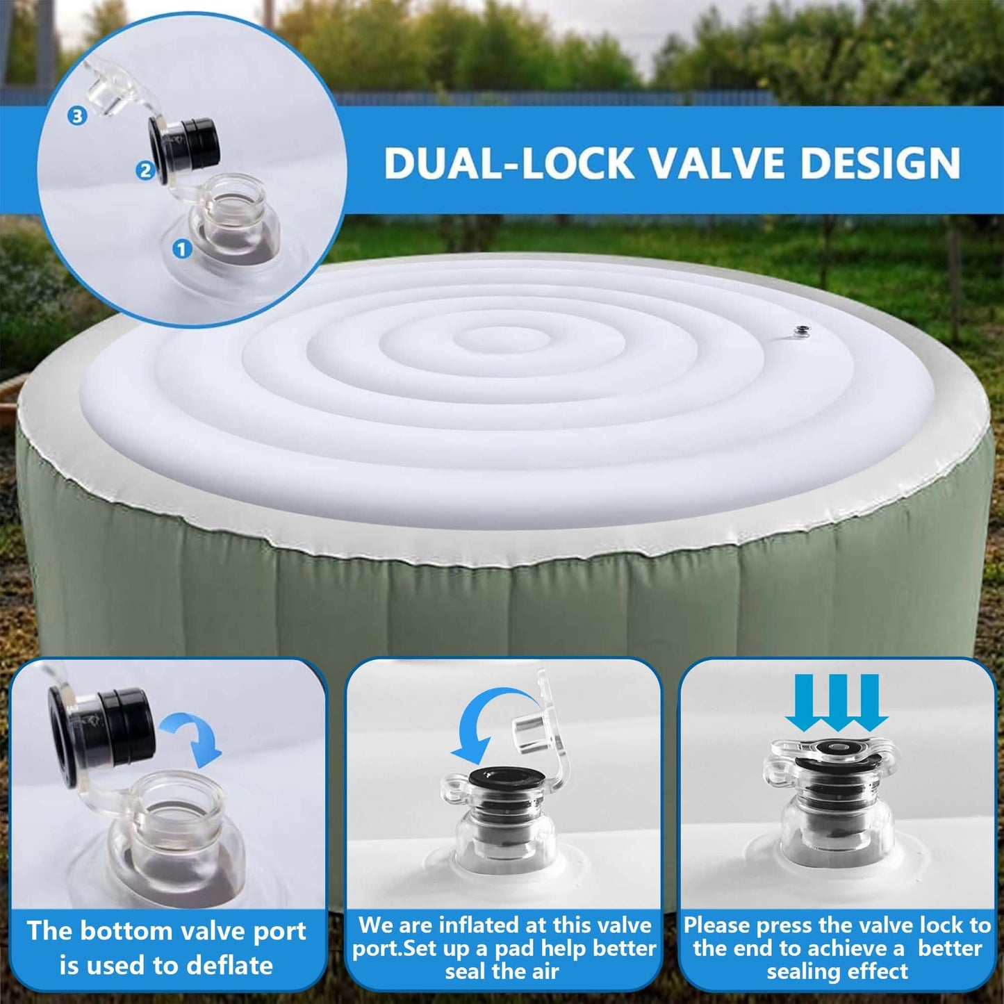Tlswshsy 5.4 Ft Inflatable Hot Tub Cover- Energy Saving Lid for Round Hot Tub- Foldable Protective Rain Overflow Cover for Outdoor Inflatable Hot Tubs