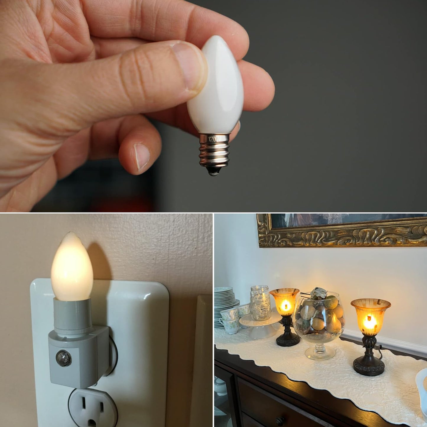 C7 Candelabra Led Night Light Bulbs, 0.6 Watt Equivalent 7W Incandescent, E12 Milk White Bulbs, Warm White 2700K Smalll Nightlight Replacement Bulb for Window Candle & Chandeliers, 2 Pack