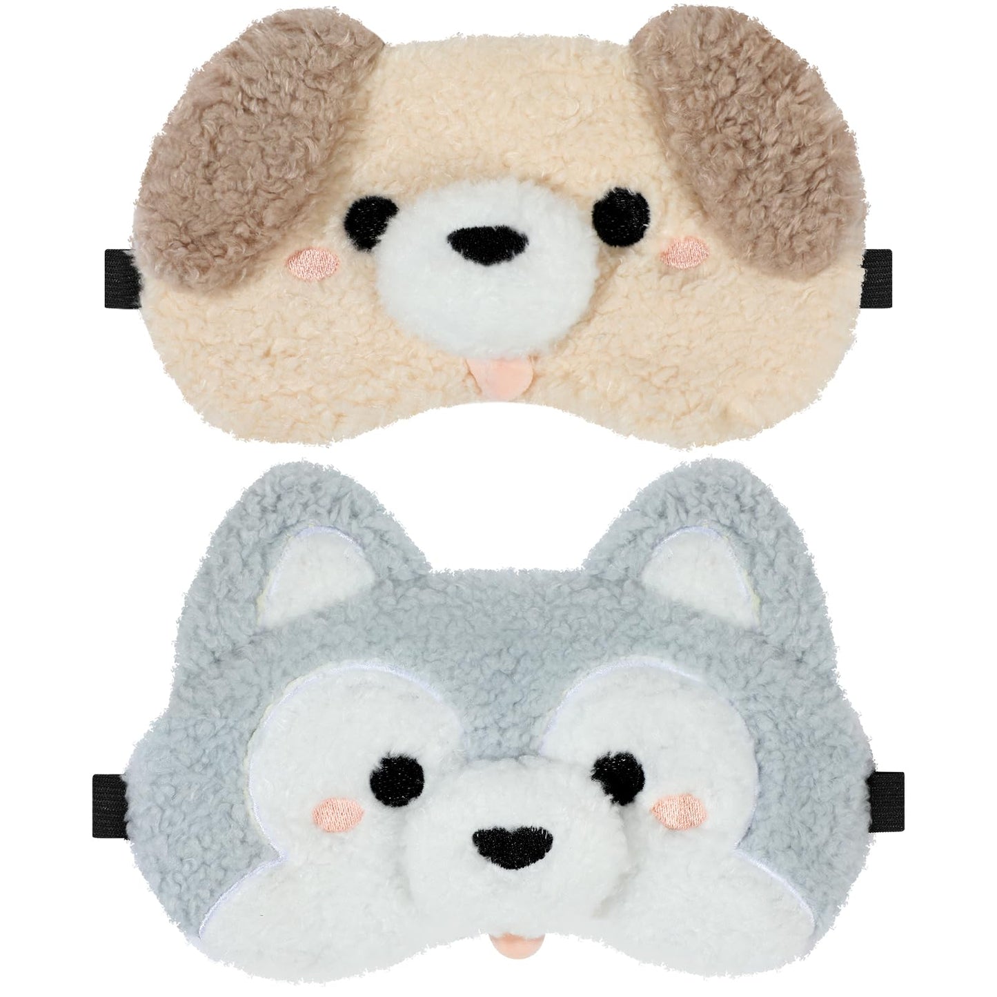NEWEST 2 Pcs Cute Plush Dog Sleeping Masks, Soft Puppy Eye Cover for Sleeping with Adjustable Elastic Strap, Funny Cartoon Animal Eyeshade Blindfold for Blackout Travel Nap Night Sleep Party Girl Boy