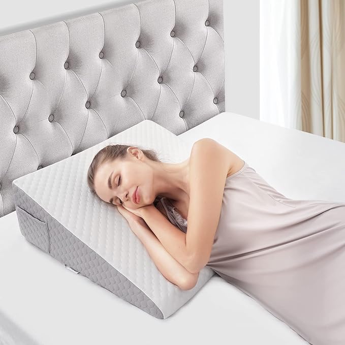 Forias 7.5" Wedge Pillow for Sleeping Bed Wedge Pillow for After Surgery Triangle Elevated Pillow Wedge for Acid Reflux Gerd Snoring Back Pain, Air Layer Removable Machine Wash Cover | Memory Foam Top