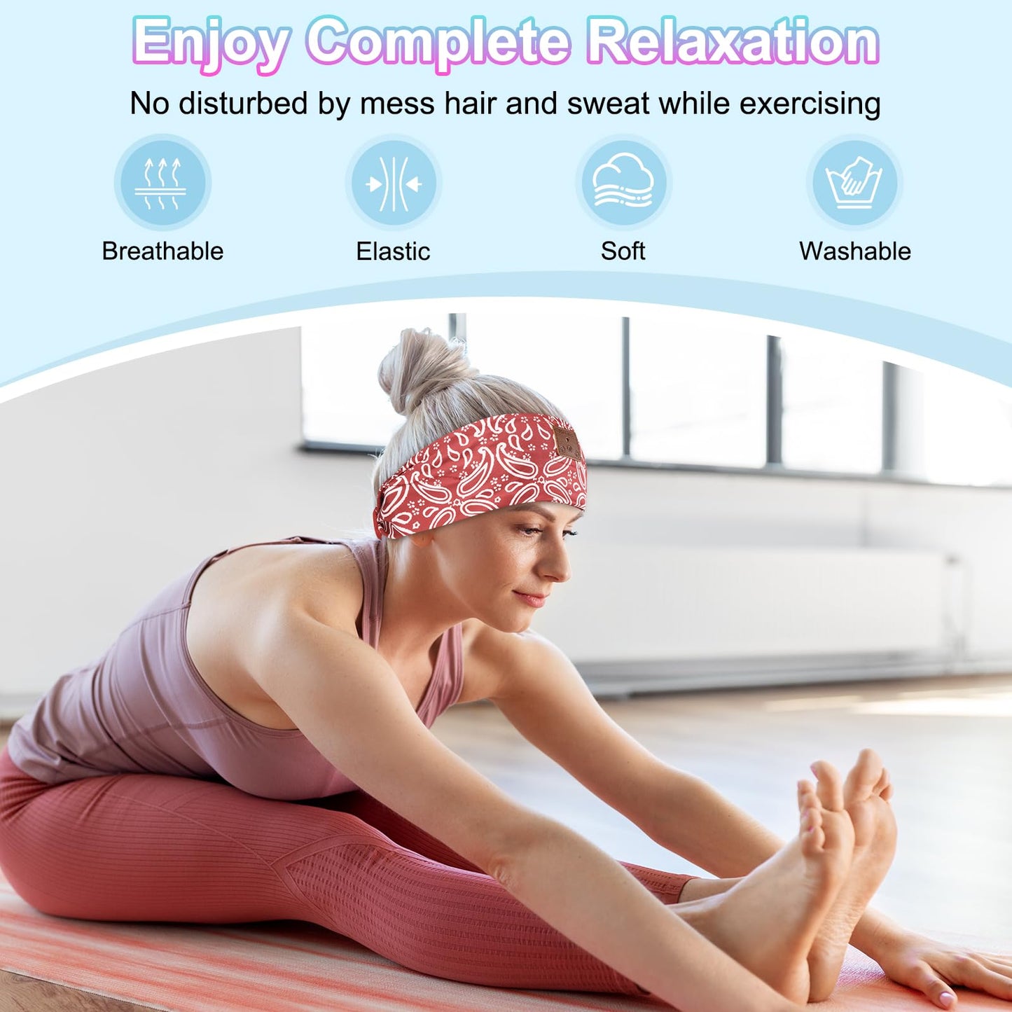 2-Pack Bluetooth Sleeping Headphones, Bluetooth Headband with Ultra-Thin HD Speakers, Headband Headphones for Yoga, Running, Workout, Travel, Sports, Unique Presents for Adult Teens - Black&Red