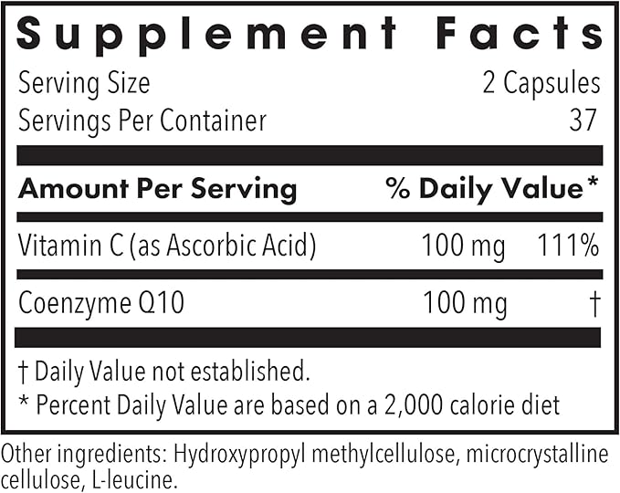 Allergy Research Group Coenzyme Q10 Supplement - with Vitamin C, Heart Health, CoQ10 50mg, Ubiquinol, Antioxidant, Vegetarian Capsules - 75 Count