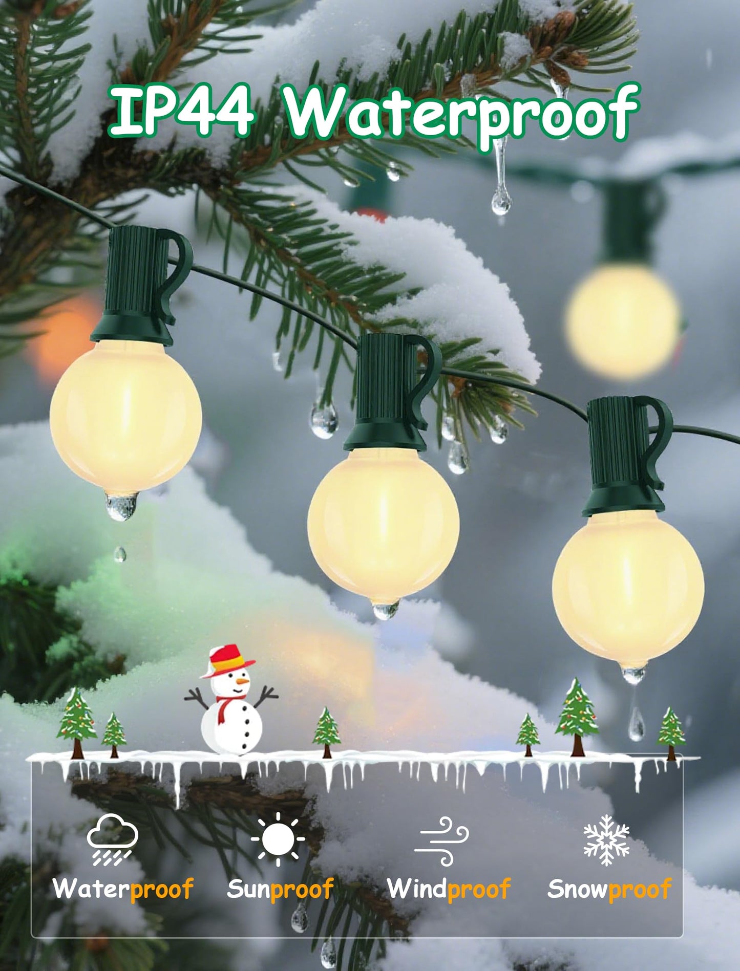 GOOTHY 25Ft Dimmable G40 LED Patio String Lights, Frosted White Globe Bulbs, Green Wire, Waterproof Outdoor Christmas Decorations