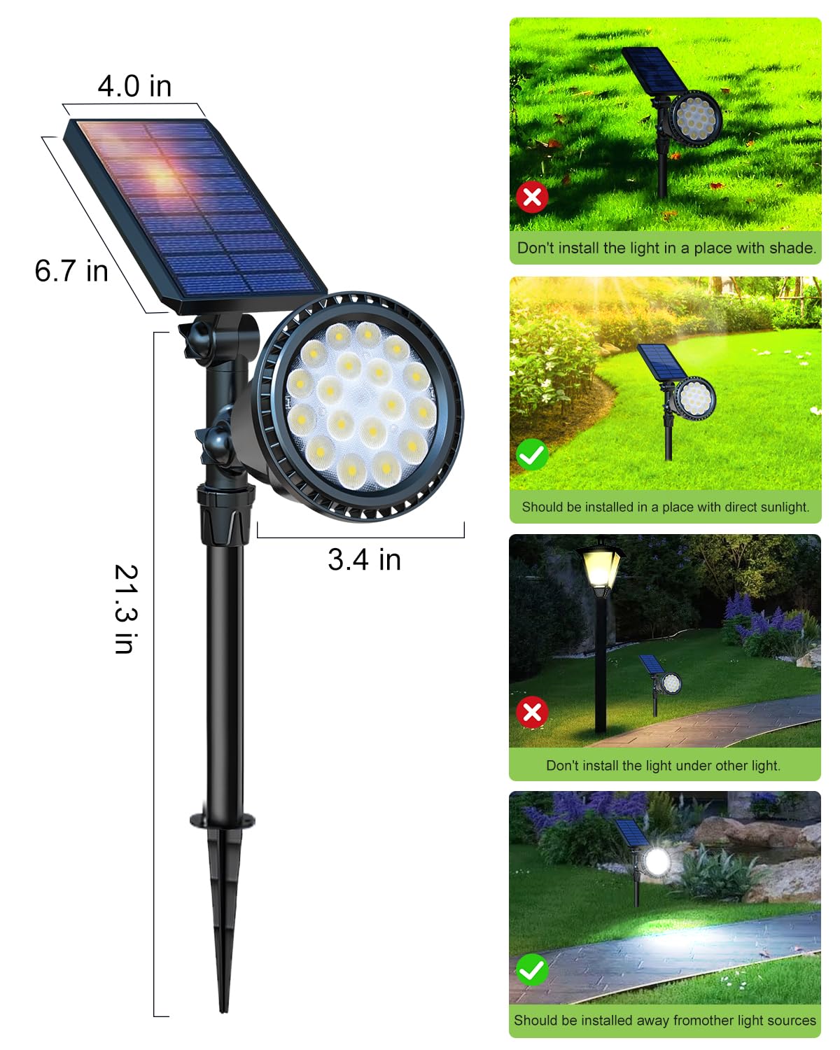 Dbf Solar Outdoor Lights - 600Lm Waterproof Led Spotlights, 2 Pack, 18 Led, Cool White For Garden, Yard, Patio, Driveway, Garage, Pool