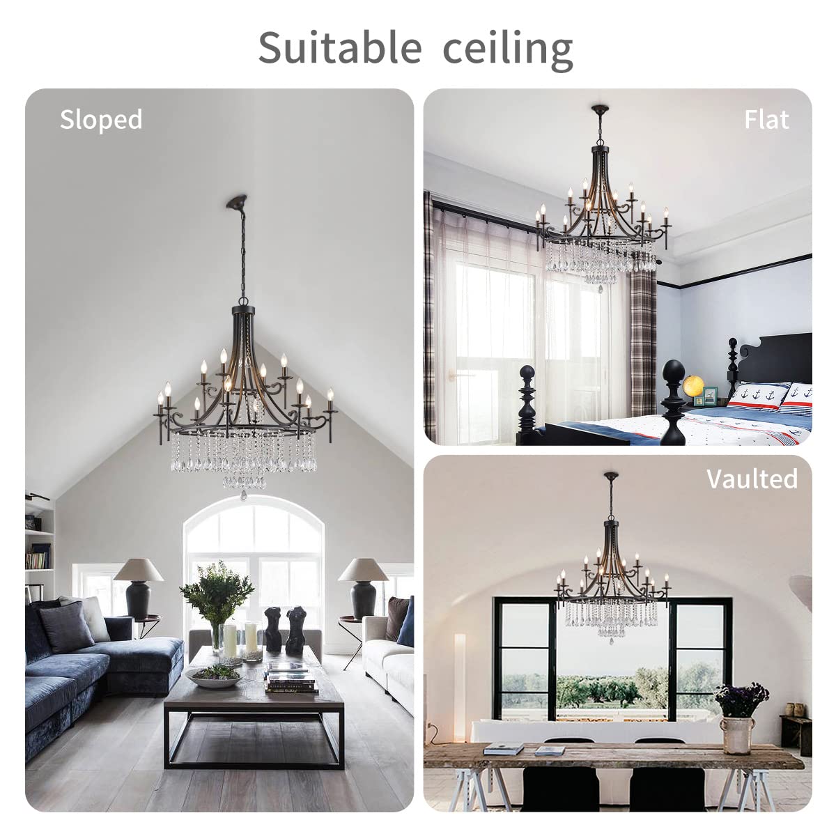Wuzups Candle Chandelier 12-Light Wagon Wheel Pendant Ceiling Light Modern Lighting Fixture For Bedroom Hallway Bar Kitchen Dinning Living Room Bathroom  Black