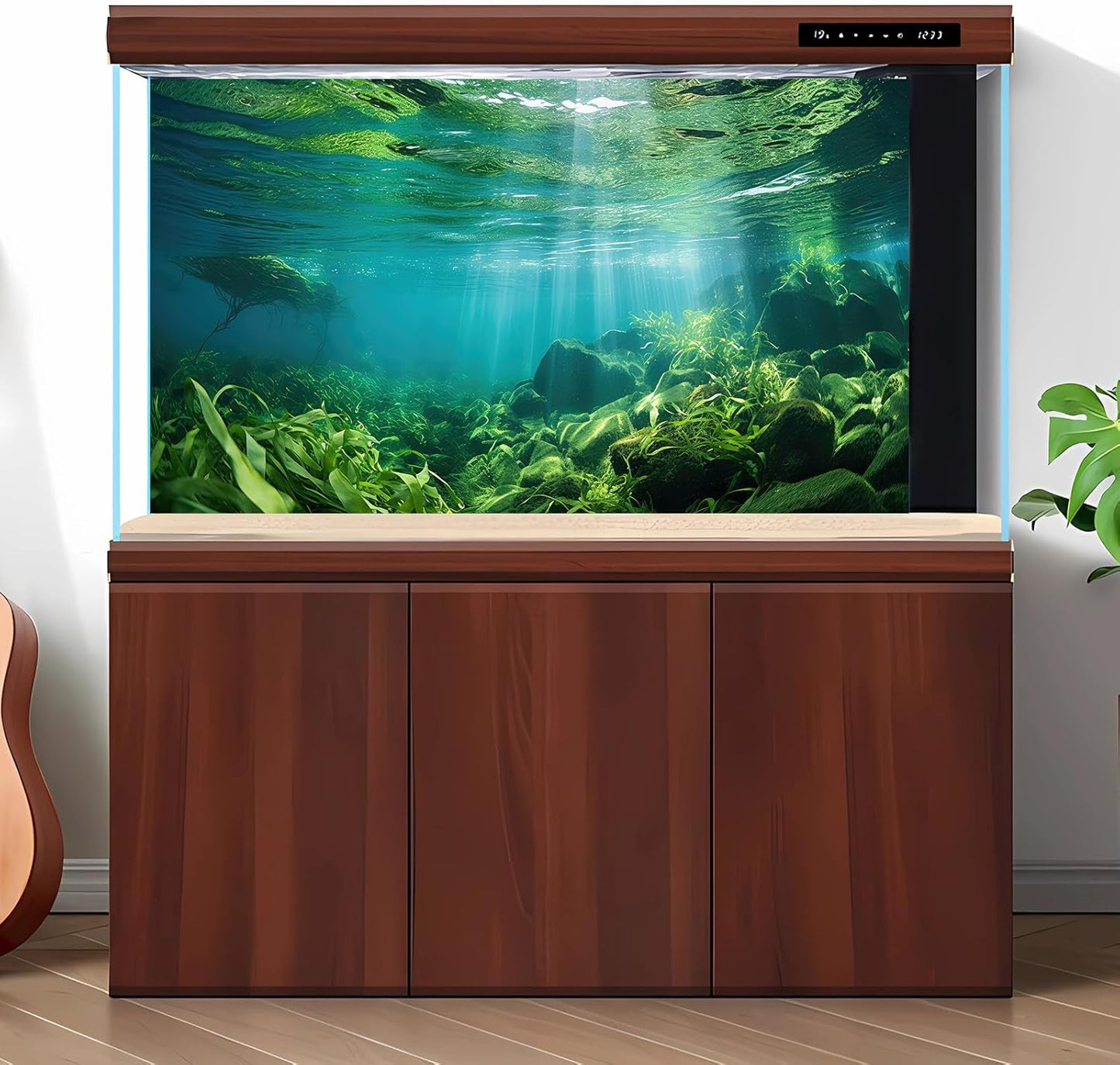 Under The Sea Fish Tank Background Aquatic Plants Deep Sea Aquarium Background Underwater Sunray Rock with Moss Terrarium Backgrounds Deep Ocean Floor Tropical Fish Tank Backgrounds 60x24in
