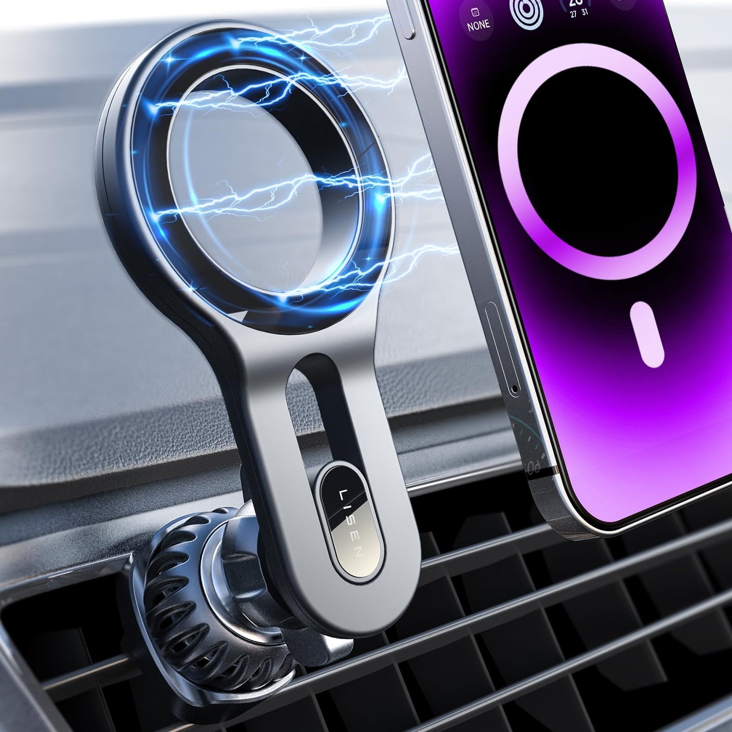 LISEN for MagSafe Car Mount Magnetic Car Phone Mount, Air Vent Phone Holder Car [Super Strong Magnets] Hands Free Cell Phone Holder 17X Strong Clip Car Accessories fit iPhone 16 15 14 13 Pro Plus Max