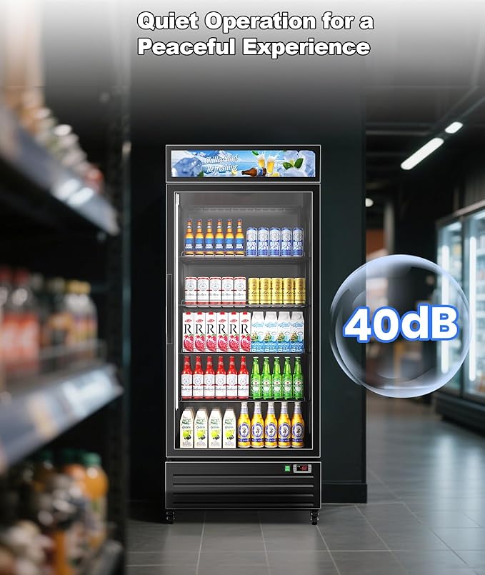 Tylza Commercial Refrigerator with Glass Door Display Beverage Fridge, 21.2 Cu Ft Upright Beverage Cooler Merchandiser with Rebound Door, Fast Cooling, Low Noise, Black