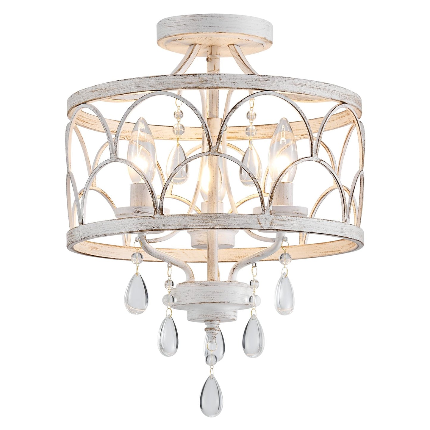 Crystal Ceiling Light Fixture  Modern Small Chandelier Light Fixture  Farmhouse White Semi Flush Mount Ceiling Light  Round Hallway Lighting Fixtures For Bedroom Entryway Dining Room Living Room