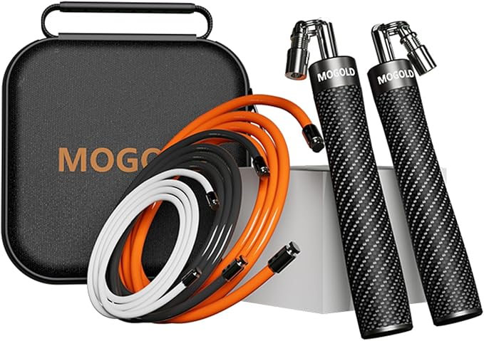 Mogold Weighted Jump Rope for Men Women -Interchangeable 1/5lb 1/4lb 1/2lb Heavy jump ropes - 360 Degree Spin - Length Adj...