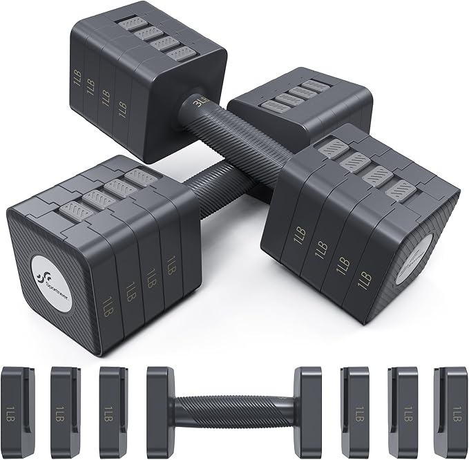 Adjustable Dumbbells Hand Weights Set: Sportneer 5 in 1 Weight Adjustment 10 LB Dumbbells Set of 2 Free Weights Fast Adjus...