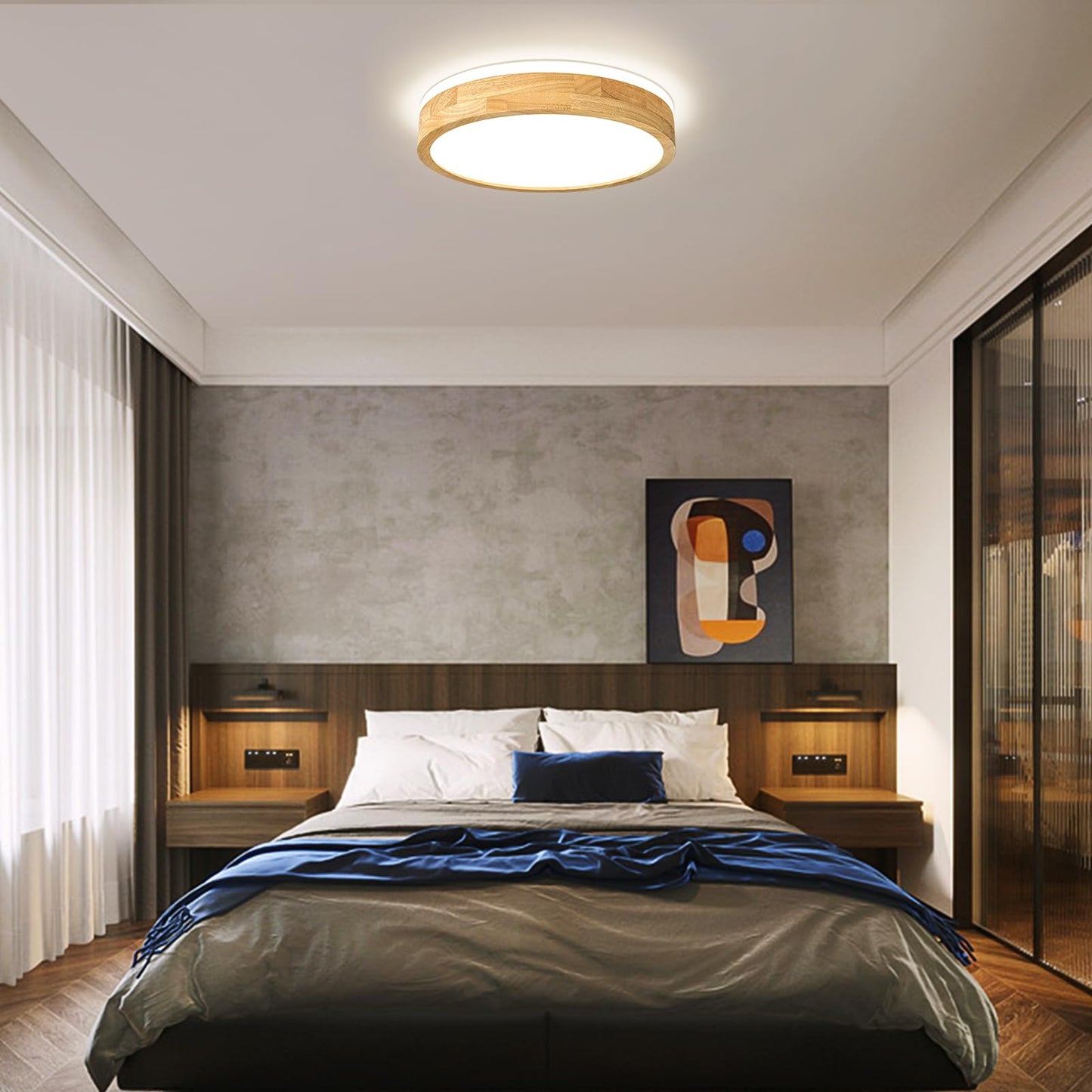 Pevfah Modern Dimmable Wood Flush Mount Ceiling Light  2700K-6000K 5Cct Round Close To Ceiling Lighting Fixtures  Minimalist Led Ceiling Lamp For Bedroom  Kitchen  Hallway  Living Room-15.74In