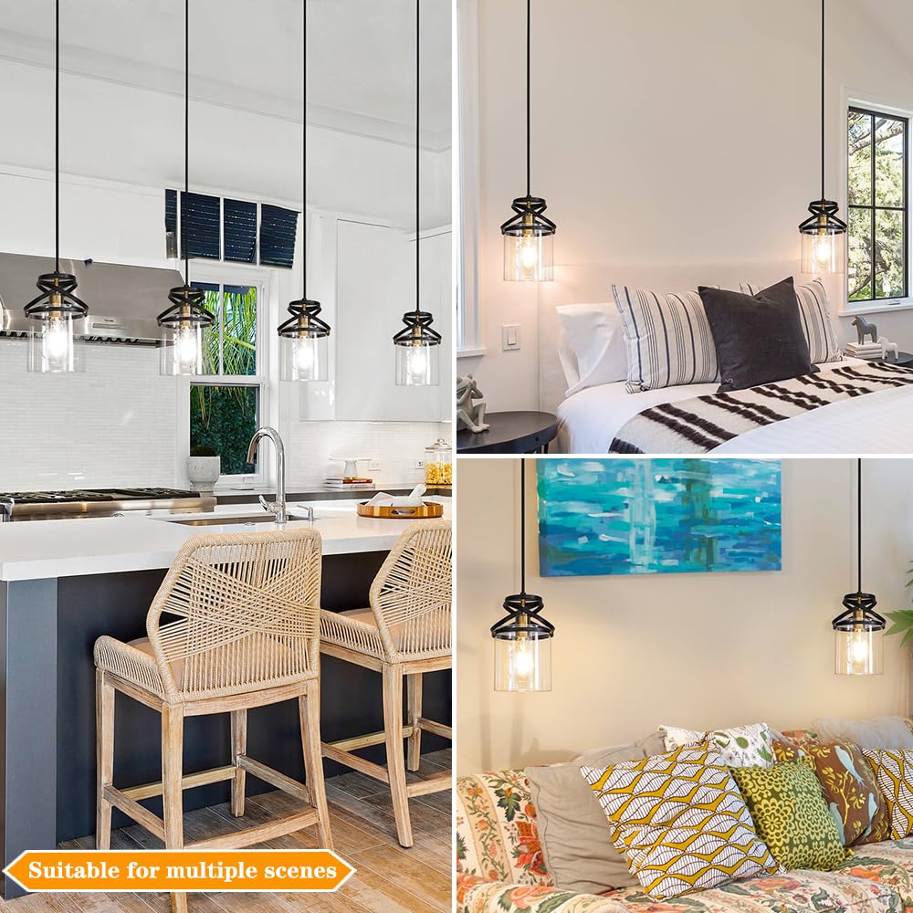 Black Kitchen Pendant Lighting Over Island  Modern Glass Pendant Lighting  Hanging Lights For Living Room Set Of 2  Pendant Lights Kitchen Island 2 Pack  Pendant Lamp For Dining Room  Hallway  Sink
