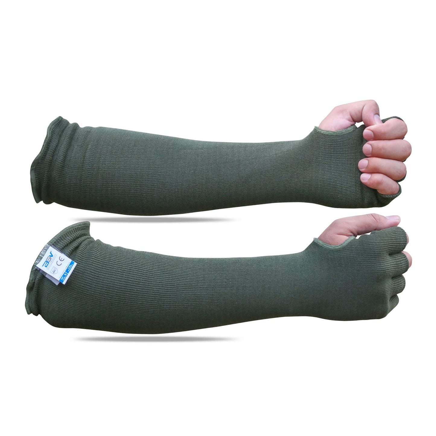 BSV Kevlar Arm Protection Sleeves with Finger Opening - Cut, Scratch, Stab, Bite and Heat Resistant - Unisex, 18 Inches, Sage Green, 1 Pair