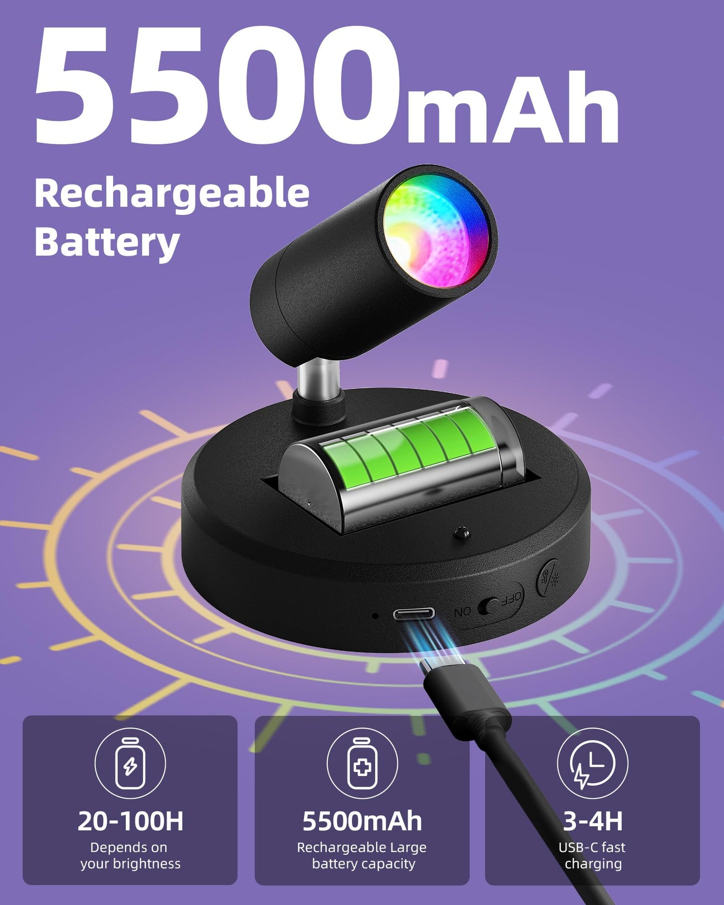 Ezvalo Rgb Spotlights Indoor With Remote  5500Mah Rechargeable Picture Lights  Diy Mode & 83 Color Changing Uplighting  Wireless Mini Accent Lighting For Christmas (2Pack-Black)