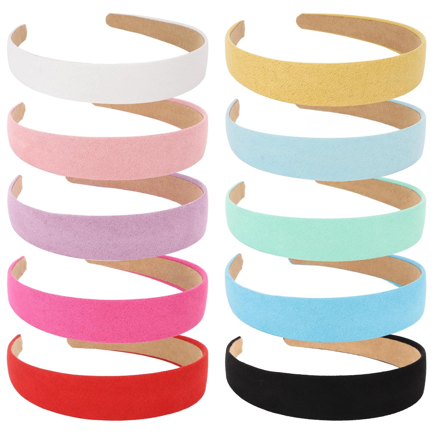 Wecoe 10pcs Headbands for Women Suede Like 1 Inch Wide Headbands White Black Pink Purple Red Blue Yellow Headband Non Slip Fashi