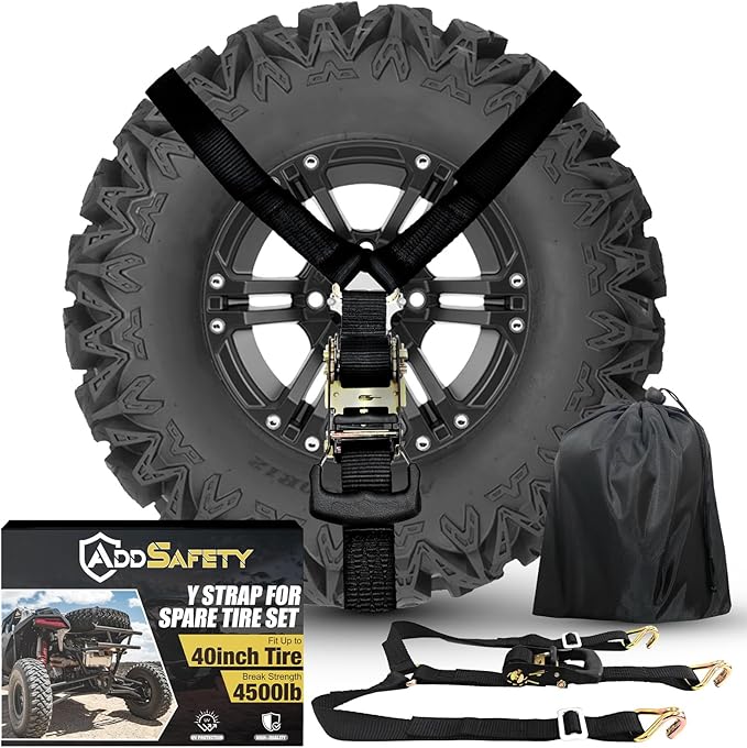 AddSafety Y Strap for Spare Tire,3 Ratchet Straps Tie Down, Heavy Duty Spare Tire Strap for UTV,Roof Rack Spare Tire Moun...