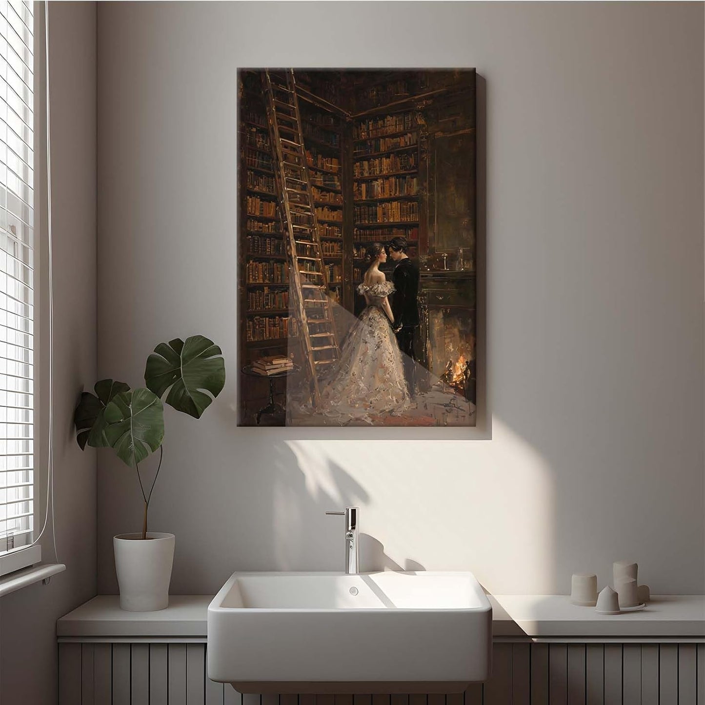JFHCQJPK Gothic retro library scene decoration melancholy calm art college style wall aesthetic antique style home decoration suitable for bedroom living room28x40in Frameless