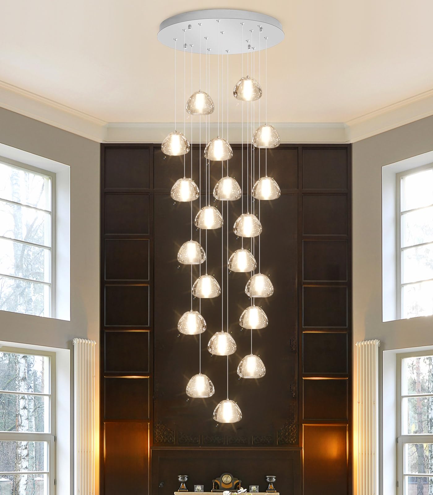 Dolria 20-Light Modern Chandeliers For Entrance High Ceiling Chandelier Living Room Lights Fixture Led Ceiling Lamp Bubble Crystal Adjust Hanging Pendants Lighting For Stairwell Hallway Foyer