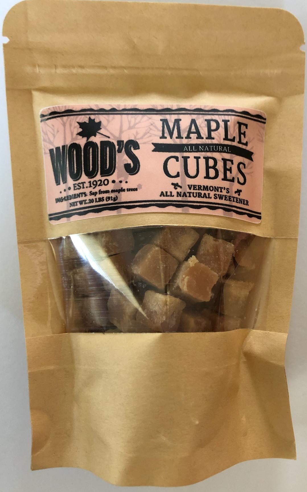 Woods Maple Sugar Cubes - 100% Pure Vermont Maple Syrup Candy - Natural Sweetener for Tea, Coffee & Snacks - Small Batch, All-Na
