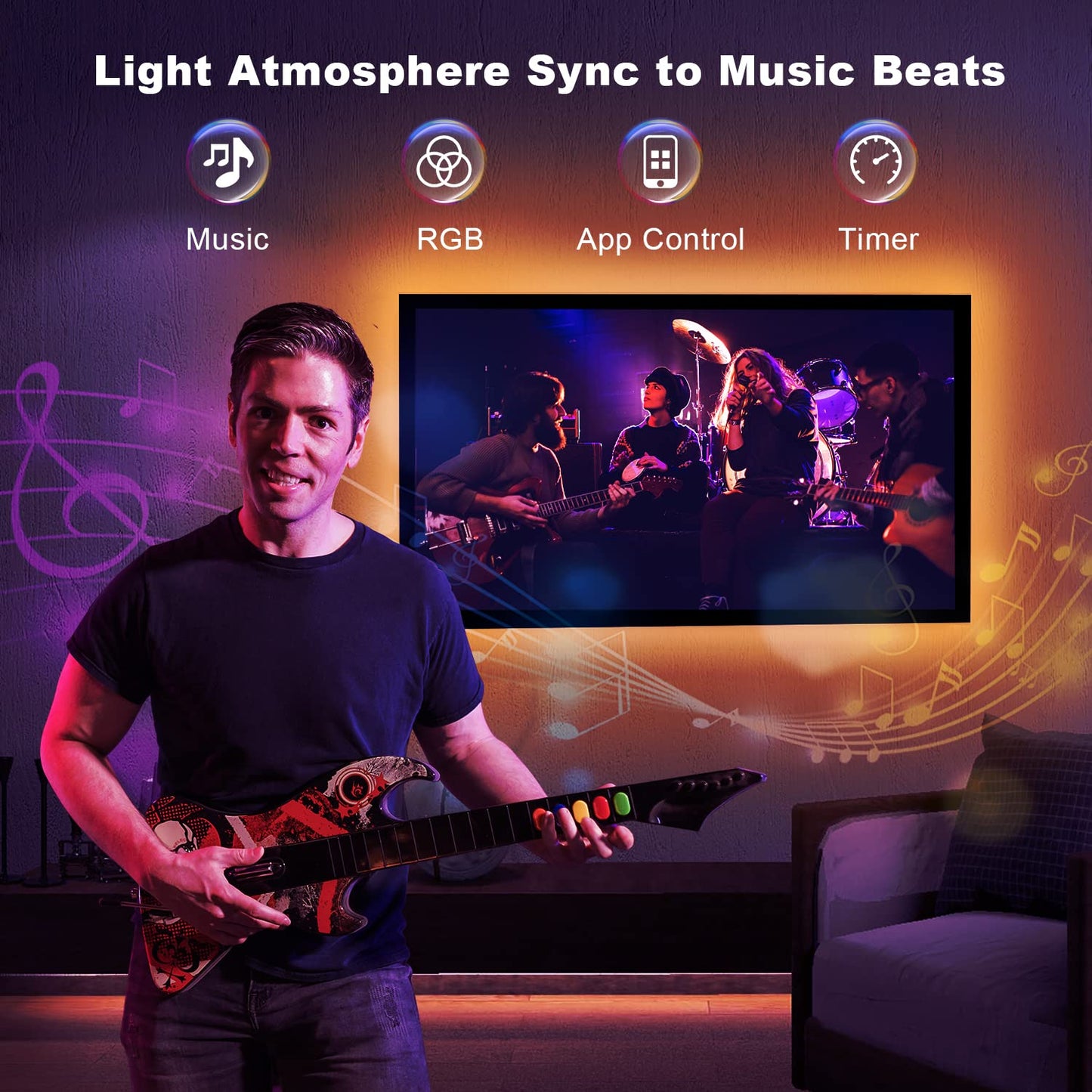 dalattin LED Strip Lights for TV, 15FT RGB Color Changing Backlight, Music Sync, USB Powered, Bluetooth App & Remote Control